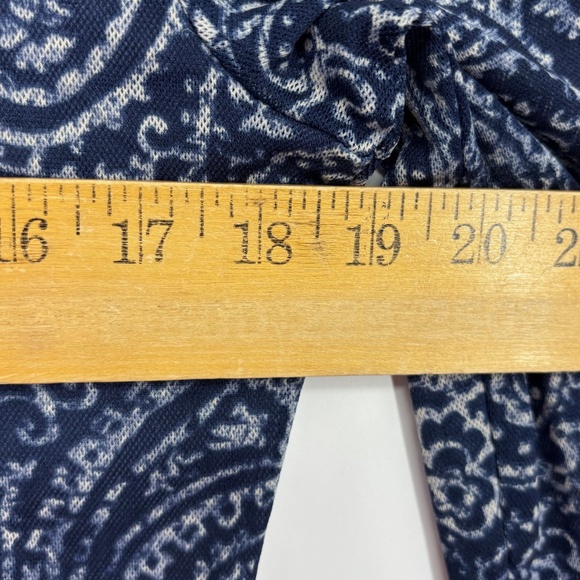 Chaps Denim Womens Large Pullover Mesh Top Blue Paisley Fitted Ruffles 3/4 Slv - Picture 7 of 8